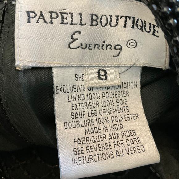 Vintage Adriana Papel evening black beaded sequin silk midi dress cocktail sz 8 - Picture 2 of 16